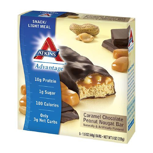 Atkins Advantage Caramel Chocolate, Peanut Nougat Bar, 1.6 Oz - 5 Ea